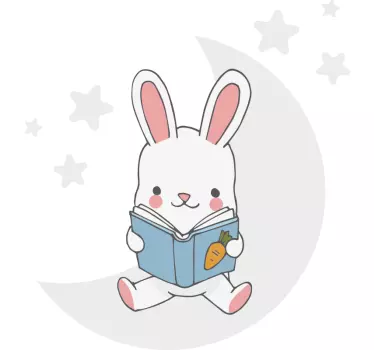 Rabbit reading on moon illustration wall art - TenStickers
