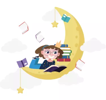 Wall stickers for kid reading girl on moon - TenStickers