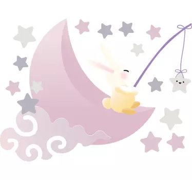 Rabbit on moon throwing stars illustration wall art - TenStickers