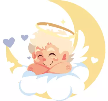 Angel sleeping on moon illustration wall art - TenStickers