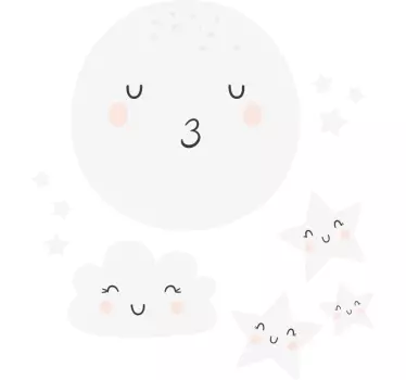 Sleeping moon, clouds and stars illustration wall art - TenStickers