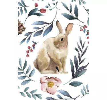 Rabbit surrounded by winter bloom window decal - TenStickers