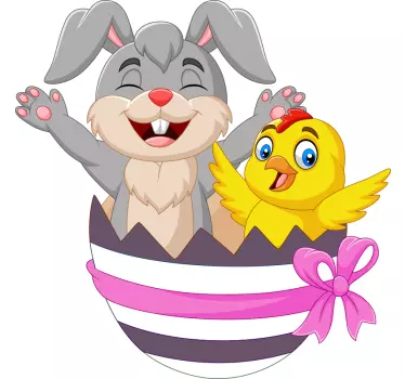 Easter bunny and chicken inside egg wall decor - TenStickers