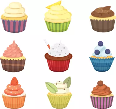 Set of colorful cupcakes food wall decal - TenStickers