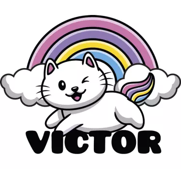 Rainbow personalized name cat wall art - TenStickers