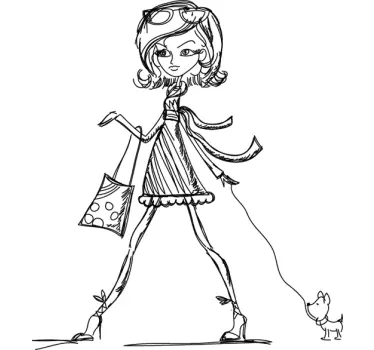 Posh Girl Sketch Wall Sticker - TenStickers