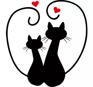 Silhouetted love heart with cats wall sticker - TenStickers