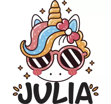 Cute unicorn with rainbow name Custom Sticker - TenStickers