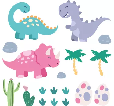 Nordic dinosaur cute set dragon wall sticker - TenStickers