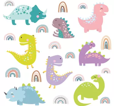 Dinosaurs with rainbows  dragon wall sticker - TenStickers