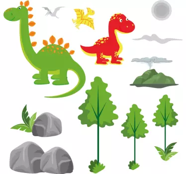 Nordic dinosaurs world theme set dragon wall sticker - TenStickers