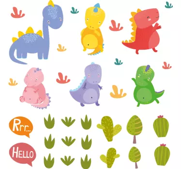 Wall stickers for kid vibrant animated dinosaurs - TenStickers