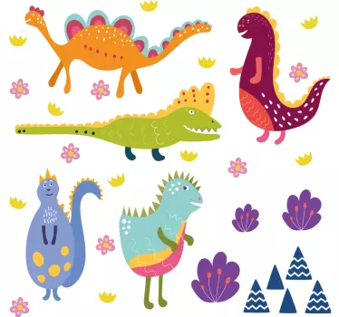 Nordic dinosaur hand painted set dragon  decal - TenStickers