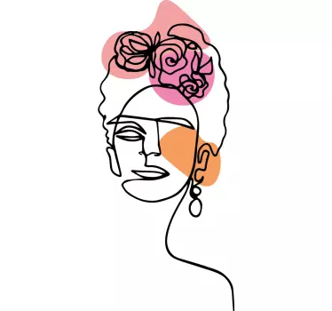 frida face with minimal flower  flower wall decor - TenStickers