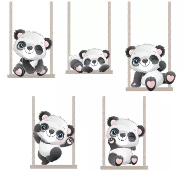 Baby pandas on swings wild animal sticker - TenStickers
