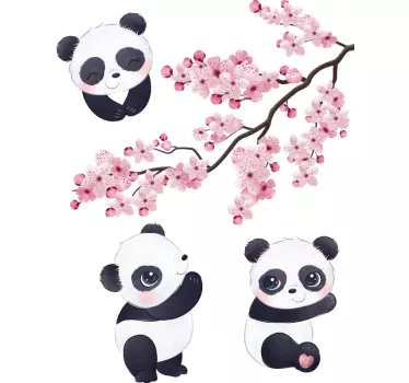 Baby pandas on spring tree wild animal sticker - TenStickers