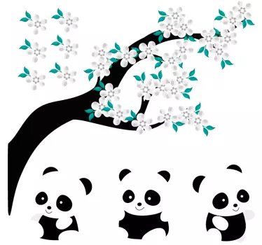 White spring tree with pandas wild animal sticker - TenStickers