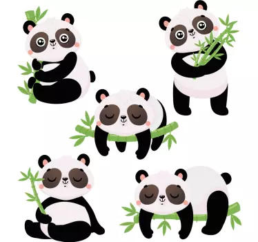 Baby pandas with bamboo wild animal sticker - TenStickers
