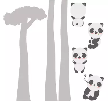 Pandas playing on gray tree wild animal decal - TenStickers