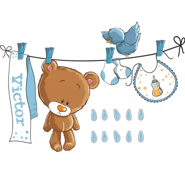 Bear on Washing Line Kids Sticker - TenStickers