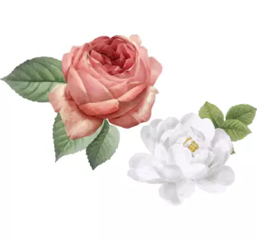 White and pink roses flower wall decor - TenStickers