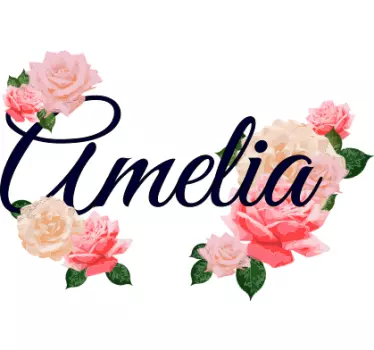 Pink roses with name flower wall decor - TenStickers