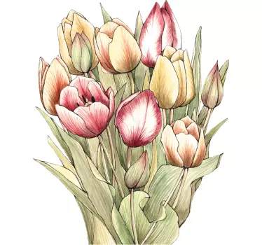 Drawn tulips art glass door sticker - TenStickers