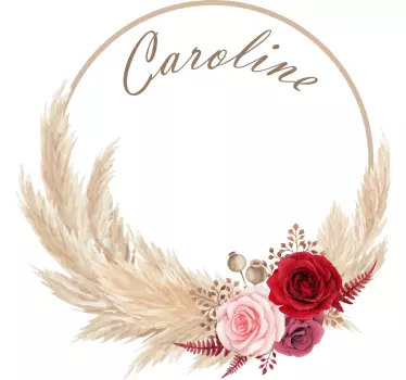 Bohemian floral wreath with pampas grass wall decor - TenStickers