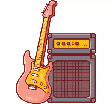 Pink guitar rock n roll stickers - TenStickers