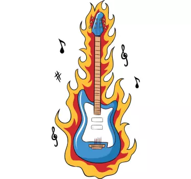 Blue guitar rock n roll sticker - TenStickers