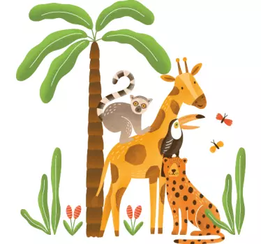 Jungle animals playing wild animal sticker - TenStickers