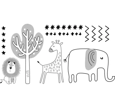 Gray tree and jungle animals wild animal sticker - TenStickers