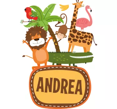 Jungle tree animals with name wild animal sticker - TenStickers