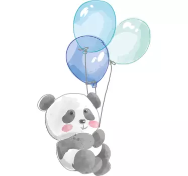 Baby banda holding three blue air balloons. illustration wall art - TenStickers