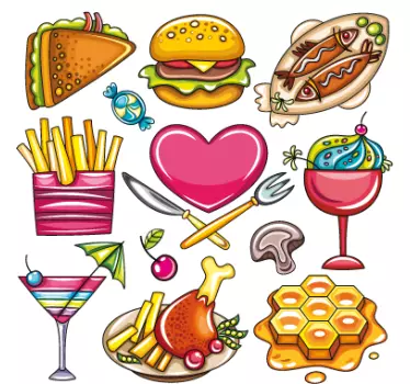 Illustrated Heart Food Decal Collection - TenStickers