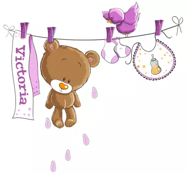 Pink Kids Wet Bear Wall Sticker - TenStickers