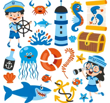 Pirate and sea life  Kids Bedroom Wall Sticker - TenStickers