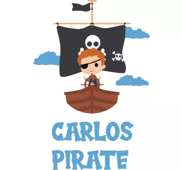 Cute pirate illustration with boat kids sticker - TenStickers