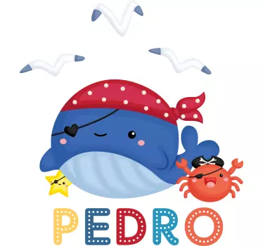 Cute pirate whale wall sticker - TenStickers