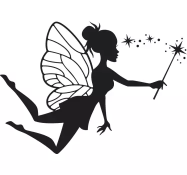 Cute silhouette fairy with magic wand fairy tale wall decal - TenStickers