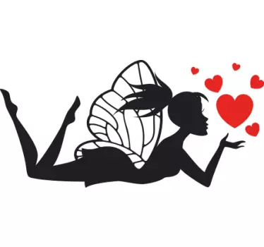 Fairy silhouette with red hearts  wall decal - TenStickers