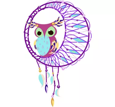 Pink and Blue owl and dream catcher bird sticker - TenStickers