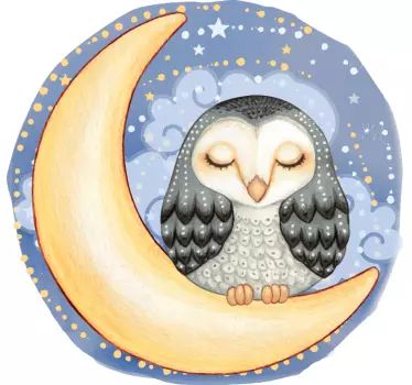 Sleepy owl moon illustration sticker - TenStickers
