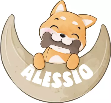 Happy puppy holding bone wall stickers for kid - TenStickers