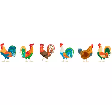 Realistic roosters pattern border sticker - TenStickers