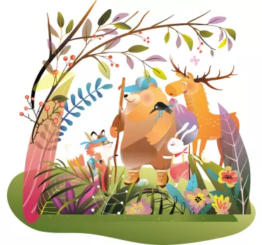 Animal friends in forest illustration wall art - TenStickers