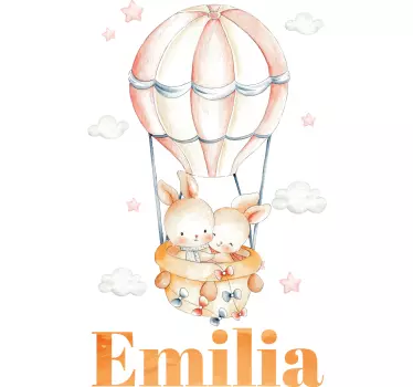 Pastel balloon with sweet animals illustration wall art - TenStickers