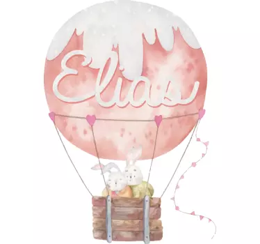 Cute little bunnies on a balloon illustration wall art - TenStickers