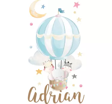 Three animals on balloons with stars and clouds wall art - TenStickers