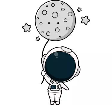 Cute astronaut and moon balloon illustration wall art - TenStickers